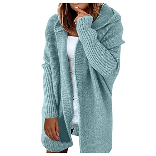 Mobanna Ausgefallene Strickjacke Damen, Cardigan Lang Damen mit Kapuze Grobstrickjacke - Longstrickjacke Oversize Elegant Strickjacke Winter Warm Strickcardigan Baumwolle Offene Strickmantel von Mobanna