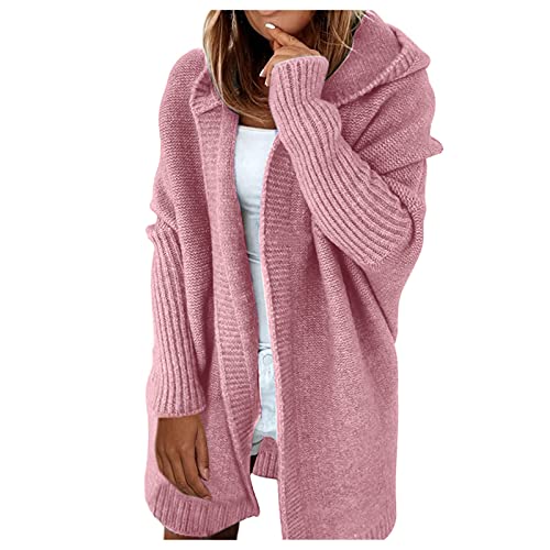 Mobanna Ausgefallene Strickjacke Damen, Cardigan Lang Damen mit Kapuze Grobstrickjacke - Longstrickjacke Oversize Elegant Strickjacke Winter Warm Strickcardigan Baumwolle Offene Strickmantel von Mobanna