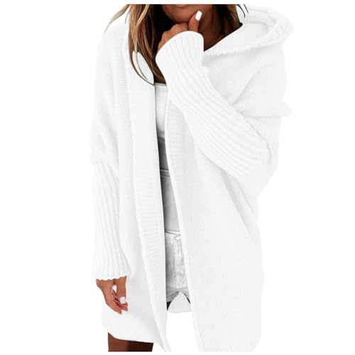Mobanna Bunte Strickjacke Damen Lang, Cardigan Lang Damen mit Kapuze Grobstrickjacke - Longstrickjacke Oversize Elegant Strickjacke Winter Warm Strickcardigan Baumwolle Offene Strickmantel von Mobanna