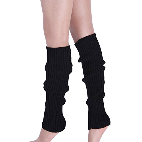 Mobanna Damen Winter Stricken Stulpen Beinsocken Herbst Winter Wolle Beinsocken Schwarz Weiß Elastische Beinhandschuhe 40cm Strümpfe Geeignet für Herbst und Winter von Mobanna