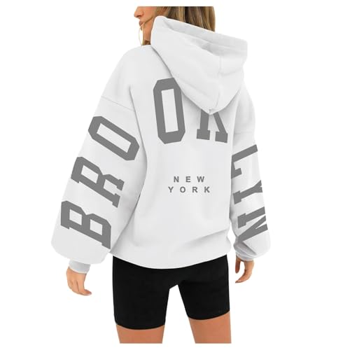 Mobanna Hoodie Damen Backprint, Pullover Damen mit Kapuze Backprint Oversize Hoodie - Kapuzenpullover mit BRO-OK-LYN Aufdruck Langarm Pulli Aesthetic Hoodies Winter Warm Hoody S-3XL von Mobanna