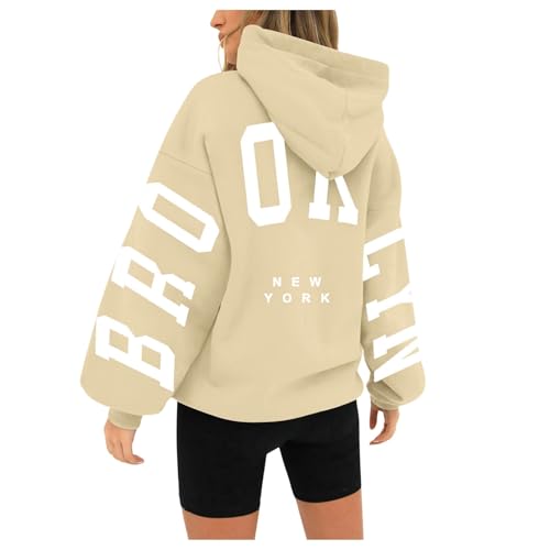 Mobanna Hoody Damen Oversize, Pullover Damen mit Kapuze Backprint Oversize Hoodie - Kapuzenpullover mit BRO-OK-LYN Aufdruck Langarm Pulli Aesthetic Hoodies Winter Warm Hoody S-3XL von Mobanna
