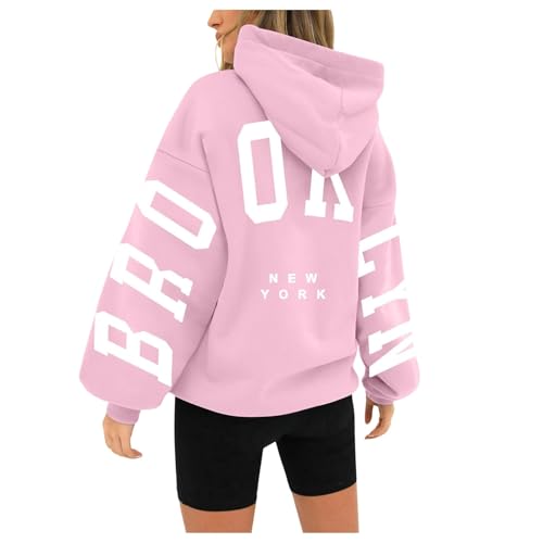 Mobanna Hoody Damen Oversize, Pullover Damen mit Kapuze Backprint Oversize Hoodie - Kapuzenpullover mit BRO-OK-LYN Aufdruck Langarm Pulli Aesthetic Hoodies Winter Warm Hoody S-3XL von Mobanna