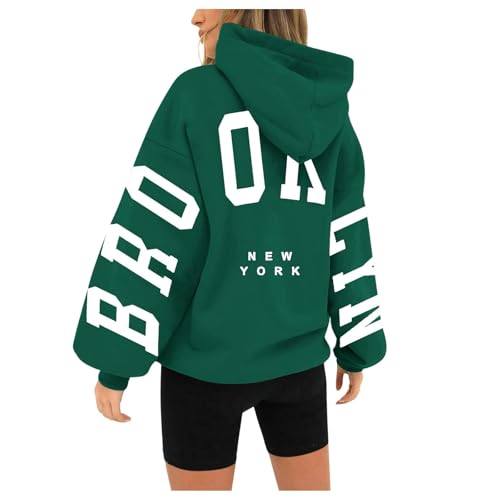 Mobanna Kapuzenpulli Damen Hoodie, Pullover Damen mit Kapuze Backprint Oversize Hoodie - Kapuzenpullover mit BRO-OK-LYN Aufdruck Langarm Pulli Aesthetic Hoodies Winter Warm Hoody S-3XL von Mobanna