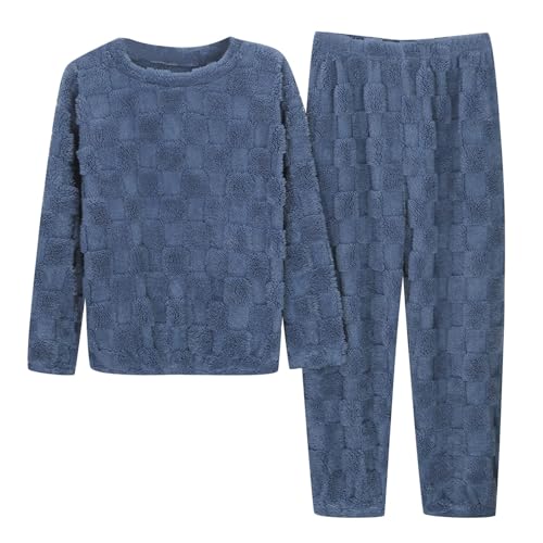 Kuschelanzug Damen Flauschig, Jumpsuit Damen Fleece Warm Hausanzug Flanell Loungewear Thermo Frauen Pjs Kuschelanzug Pyjama Set Flauschig Freizeitanzug Nachtwäsche, Blau von Mobanna