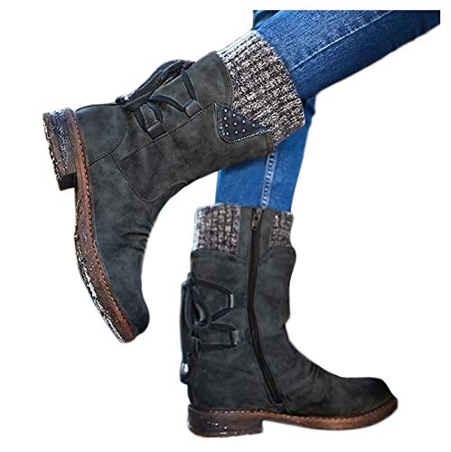 Mobanna Overknee Stiefel Damen Warme Winterstiefel Mit Blockabsatz Langschaft Boots Flach Casual Cowboy Stiefel Reißverschluss Klassisch Westernstiefel Winterschuhe Gefüttert Gummistiefel von Mobanna