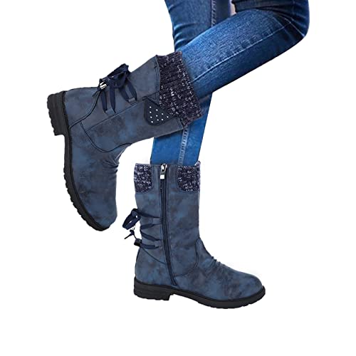 Mobanna Overknee Stiefel Damen Warme Winterstiefel Mit Blockabsatz Langschaft Boots Flach Casual Cowboy Stiefel Reißverschluss Klassisch Westernstiefel Winterschuhe Gefüttert Gummistiefel von Mobanna