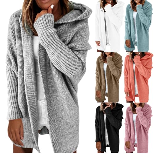 Mobanna Oversize Strickjacke Damen, Cardigan Lang Damen mit Kapuze Grobstrickjacke - Longstrickjacke Oversize Elegant Strickjacke Winter Warm Strickcardigan Baumwolle Offene Strickmantel von Mobanna