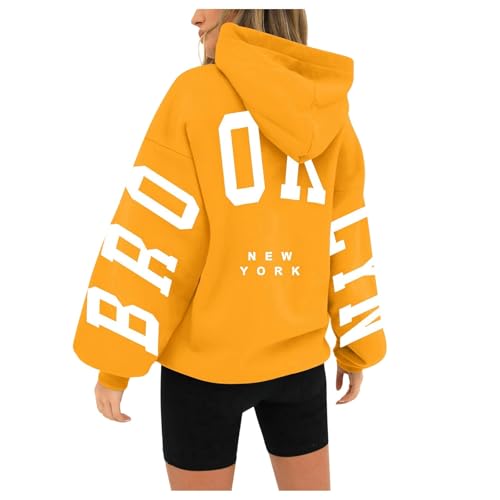 Mobanna Pulli Teenager Mädchen, Pullover Damen mit Kapuze Backprint Oversize Hoodie - Kapuzenpullover mit BRO-OK-LYN Aufdruck Langarm Pulli Aesthetic Hoodies Winter Warm Hoody S-3XL von Mobanna