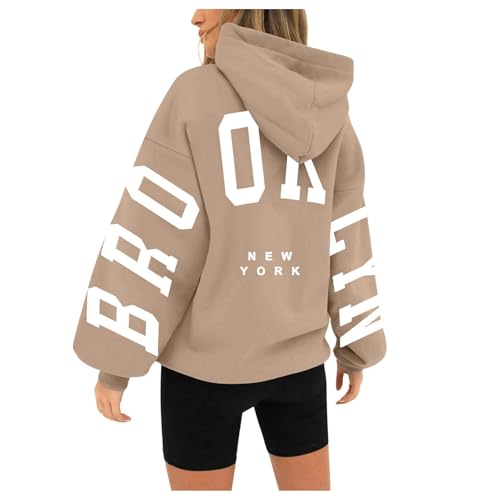 Mobanna Pullis Teenager Mädchen, Pullover Damen mit Kapuze Backprint Oversize Hoodie - Kapuzenpullover mit BRO-OK-LYN Aufdruck Langarm Pulli Aesthetic Hoodies Winter Warm Hoody S-3XL von Mobanna
