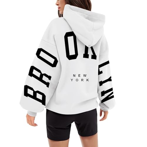 Mobanna Pullis Teenager Mädchen, Pullover Damen mit Kapuze Backprint Oversize Hoodie - Kapuzenpullover mit BRO-OK-LYN Aufdruck Langarm Pulli Aesthetic Hoodies Winter Warm Hoody S-3XL von Mobanna