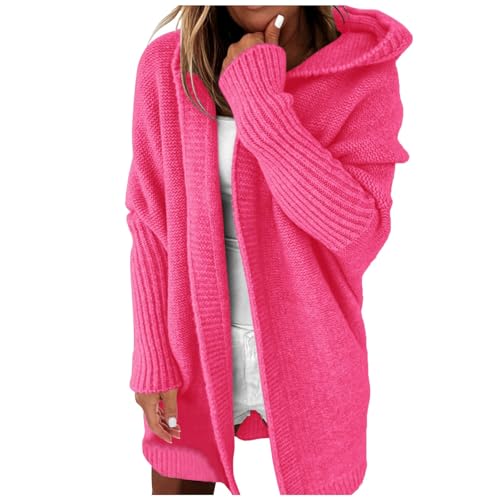 Mobanna Strickjacke Damen Bunt, Cardigan Lang Damen mit Kapuze Grobstrickjacke - Longstrickjacke Oversize Elegant Strickjacke Winter Warm Strickcardigan Baumwolle Offene Strickmantel von Mobanna