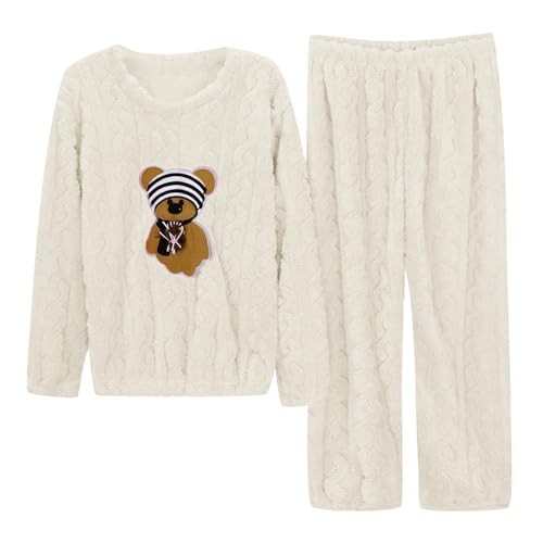 Winter Schlafanzug Damen Warm, Jumpsuit Damen Fleece Warm Hausanzug Flanell Loungewear Thermo Frauen Pjs Kuschelanzug Pyjama Set Flauschig Freizeitanzug Nachtwäsche von Mobanna