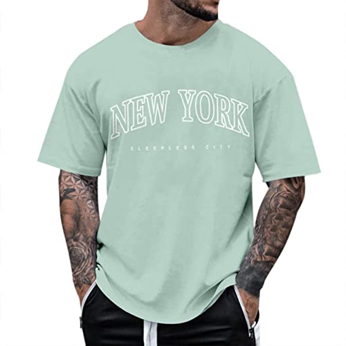 Oversized Tshirt Herren - New York Kleidung Shirt, mit Buchstaben Drucken T-Shirt Rundhals Kurzarm Lose Sommer Oberteile Mode Vintage Streetwear Sport Casual Lang Tops Mintgrün L von Mobanna