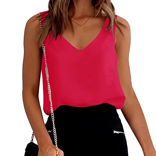 Top Damen Elegant Satin Tank Top Strap Basic Cami V-Ausschnitt Ämellose Camisole Sommer Einfarbig Weste Shirt Läsiges Trägertop Blusen Festliche Tops Weiß Oberteil von Mobanna