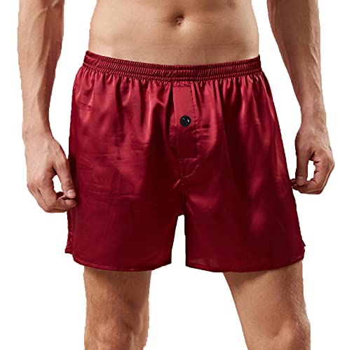 Herren Satin Boxershorts Unterwäsche Schlafpyjama Shorts Seide Nachtwäsche Boxer Unterwäsche, Rot, XL von Mobarta