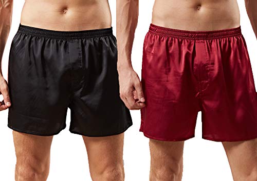 Mobarta Herren Schlafshorts aus Satin Pyjamahose, 2er-Pack (schwarz + rot), X-Large von Mobarta