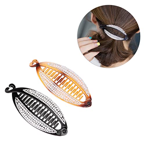 Mobestech 2 Stück Bananen-Haarspangen Haarklammern Modische Perlenkristall-Pferdeschwanzhalter-Clips Starke Spannung Haarklammern Haar-Accessoires Für Damen Und Mädchen Haar-Styling von Mobestech