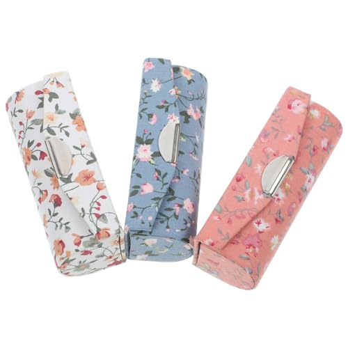 Mobestech 3 Stück Lippenstift Aufbewahrungsbox mit Spiegel Tragbarer Kosmetik Organizer für Handtasche für Reisen Camping und Partys Design Blumenmuster Weiß Blau von Mobestech