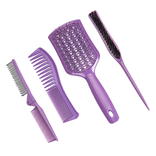 Mobestech 4 Stück Vierteiliges Frisierkamm-set -massage Friseurzubehör Rattenschwanzkämme Breiter Kamm Anzüge Für Männer Männeranzug Herrenanzüge Friseurkamm Diamant Violett Damen Haar von Mobestech