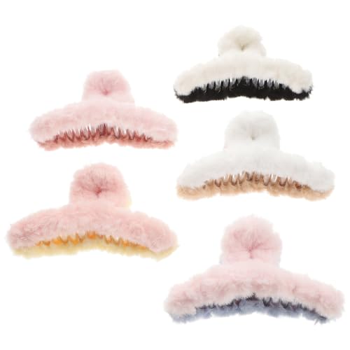 Mobestech 5 Stück Pelzige Kieferklammern Flauschige Haarklammern Rutschfeste Haarklammern Haarspangen Haar-Accessoires Für Damen Und Mädchen Haar-Styling von Mobestech