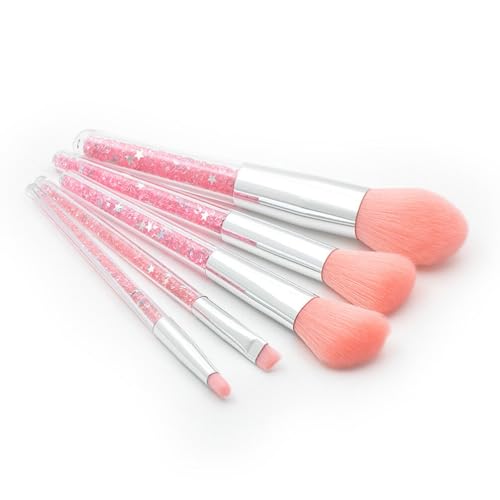 Mobestech 5-Teiliges Make-Up-Pinsel-Set Mit Kristallgriff Kristall-Transparenter Griff Puder-Grundierungspinsel Make-Up-Pinsel-Set Concealer Lidschatten Eyeliner Augenbrauenpinsel (Rosa-2) von Mobestech