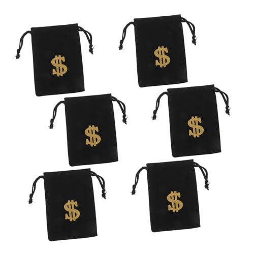 Mobestech 6 Stück Kleine Baumwolle-leinen Beutel mit Dollarzeichen-Motiv Wiederverwendbare Stoffbeutel mit Zugband für Münzen Schmuck Süßigkeiten Kompakt und Tragbar von Mobestech