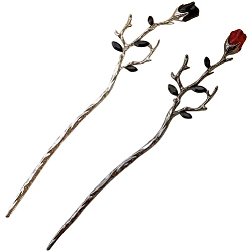 Mobestech 2st Rosenzweig Haarnadel Haarstock Haarschmuck Für Damen Fuchs Haarstab Chinesische Haarstäbchen Hairpin Japanische Haarnadel Haargabel Legierung Die Blumen Fräulein Zubehör von Mobestech