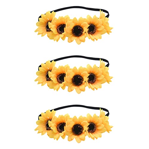 Mobestech Sonnenblumenkrone, gelbe Blume, Stirnband, 3 Stück, Boho-Haarkranz, florales elastisches Stirnband für Damen von Mobestech