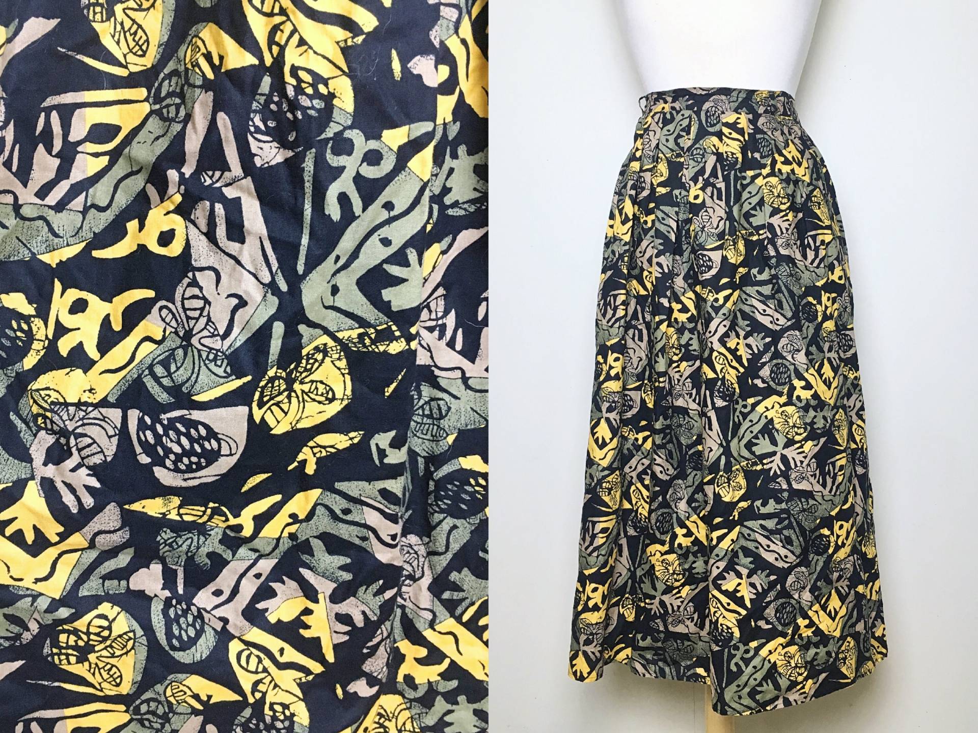 1980S Rock, Midi-Länge, Funky Pattern Design, Schwarz Und Dreifarbig, Größe M/L von MobyDickVintage