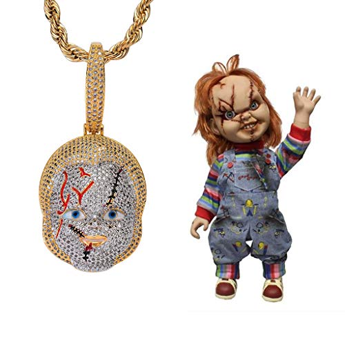 KMASAL Schmuck Hip Hop Horrifying Chucky Anhänger Iced Out Kette 18 Karat Reales Gold Überzogene Halskette für Männer Frauen von Moca Jewelry