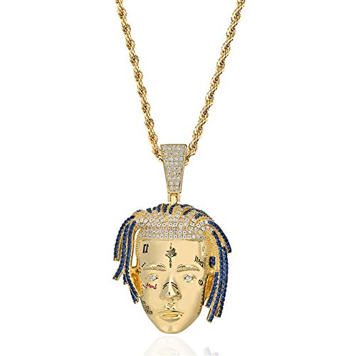 Moca Jewelry Exquisite Xxxtentacion-Gedenk-Halskette mit Anhänger, 18 Karat Gold Micro-Pavé, Strass, Zirkonia, Halskette für Herren Damen von Moca Jewelry