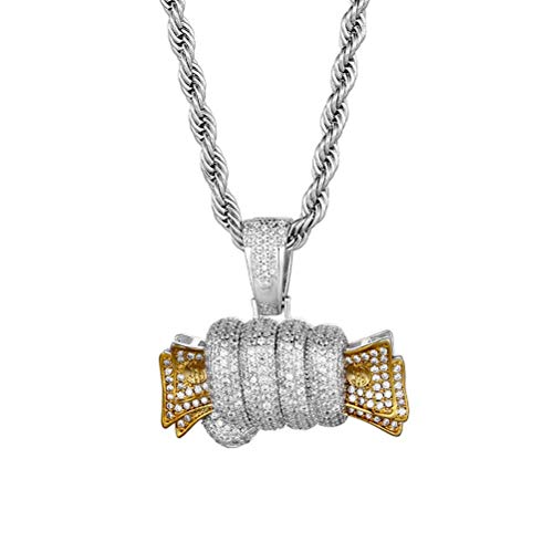 Moca Schmuck Iced Out Exquisite Handkurbel Dollar Anhänger 18 Karat Vergoldete Kette Bling CZ Simulierte Diamant Hip Hop Halskette Für Männer Frauen von Moca Jewelry