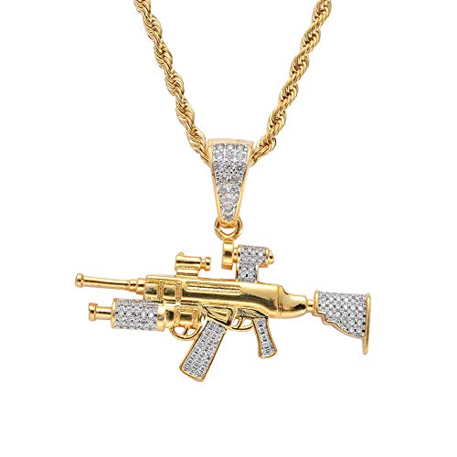 Moca Schmuck Iced Out Sniper Gun Form Anhänger 18 Karat Vergoldete Kette Bling CZ Simulierte Diamant Hip Hop Halskette für Männer Frauen von KMASAL