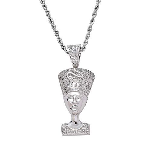 Moca Schmuck Iced Out ägyptischen Pharao Anhänger 18 Karat vergoldet Bling CZ simuliert Diamant Hip Hop Halskette für Männer Frauen (silver) von Moca Jewelry