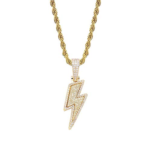 KMASAL Schmuck Iced Out Blitz Anhänger Halskette 18 Karat Vergoldet Bling CZ Simulierte Diamant Hip Hop Rapper Kette Halskette Für Männer Frauen von KMASAL