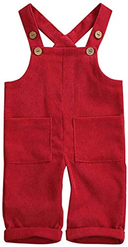 MoccyBabeLee Kids Baby Girl Boy Latzhose Overalls Ärmellose verstellbare einfarbige Jumpsuit-Hose Winterhose Kleidung (Red,4-5 Jahre) von MoccyBabeLee