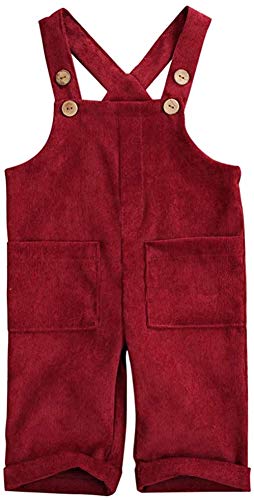 MoccyBabeLee Kids Baby Girl Boy Latzhose Overalls Ärmellose verstellbare einfarbige Jumpsuit-Hose Winterhose Kleidung (Wine red,4-5 Jahre) von MoccyBabeLee