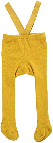 MoccyBabeLee Neugeborenes Baby Mädchen Strumpfhosen Strumpfhosen Hohe Taille Ripp Gestrickte Leggings Lätzchen Overall Hosen Footed Strumpfhosen, Footies Hellgelb, 12-24 Monate von MoccyBabeLee