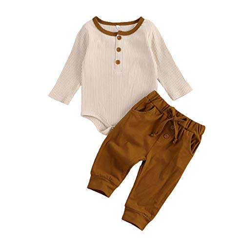 MoccyBabeLee Strampler für Neugeborene, Babys, Jungen, Baumwolle, langärmelig, Hose mit Kordelzug, Schlafanzug mit Hose und Oberteil, 2-teiliges Outfit Gr. 86, khaki von MoccyBabeLee