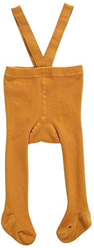 MoccyBabeLee Neugeborenes Baby Mädchen Strumpfhosen Strumpfhosen Hohe Taille Ripp Gestrickte Leggings Lätzchen Overall Hosen Footed Strumpfhosen, Footies Gelb, 0-6 Monate von MoccyBabeLee