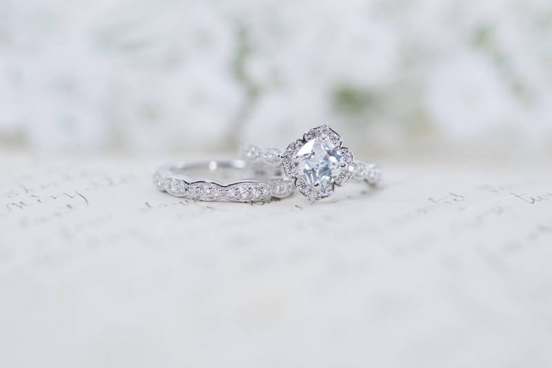 Art-Deco-Hochzeit-Set - Kissen Geschnitten Ring Floral Verlobungsring Versprechen Blumenring Sterling Silber Art-Deco-Hochzeit-Set - Kissen Geschnitten Ring Floral Verlobungsring Versprechen Blumenring Sterling Silber von MochaRings