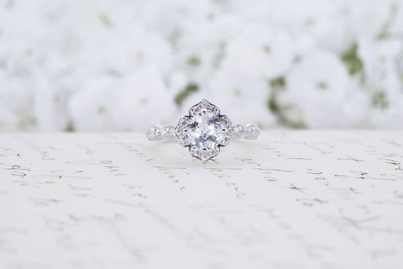 Art-Deco-Verlobungsring - Kissen Geschnitten Ring Floral Verlobungsring Ehering Versprechen Blumenring Sterling Silber Art-Deco-Verlobungsring - Kissen Geschnitten Ring Floral Verlobungsring Ehering Versprechen Blumenring Sterling Silber von MochaRings