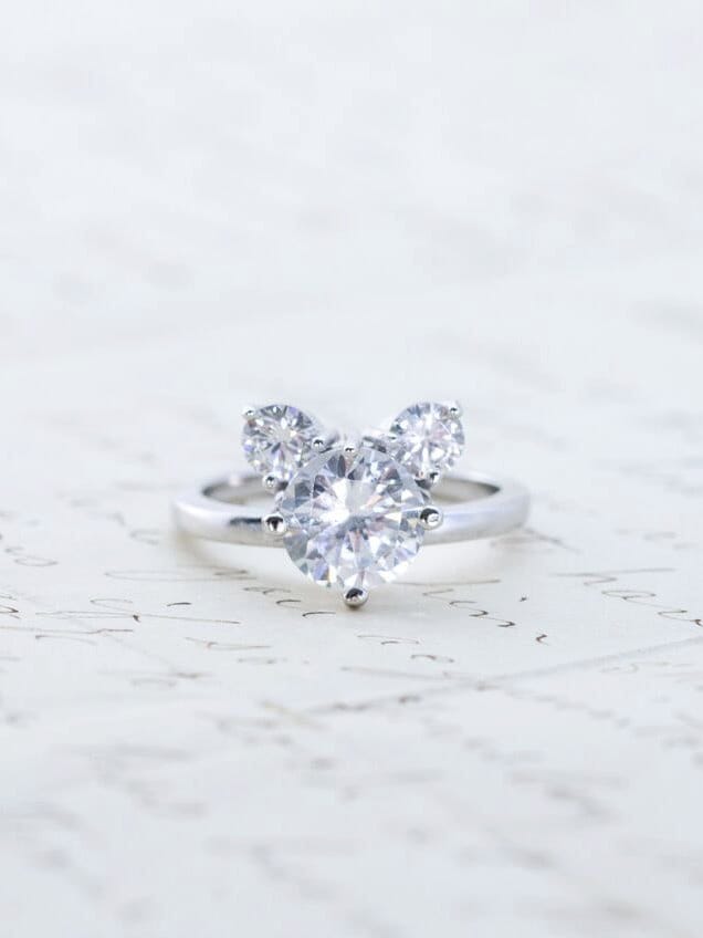 Maus Verlobungsring - Sterling Silber Ring Hochzeitsring Drei-Stein Rundschliff Mickey Versprechen Maus Verlobungsring - Sterling Silber Ring Hochzeitsring Drei-Stein Rundschliff Mickey Versprechen von MochaRings