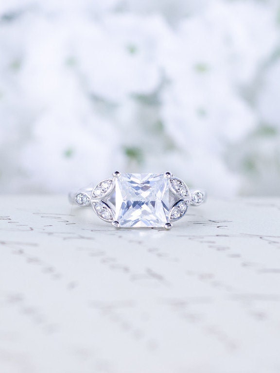 Prinzessin Geschnitten Verlobungsring - Art-Deco-Ring Versprechen Ring Ehering 2 Karat Sterling Silber von MochaRings