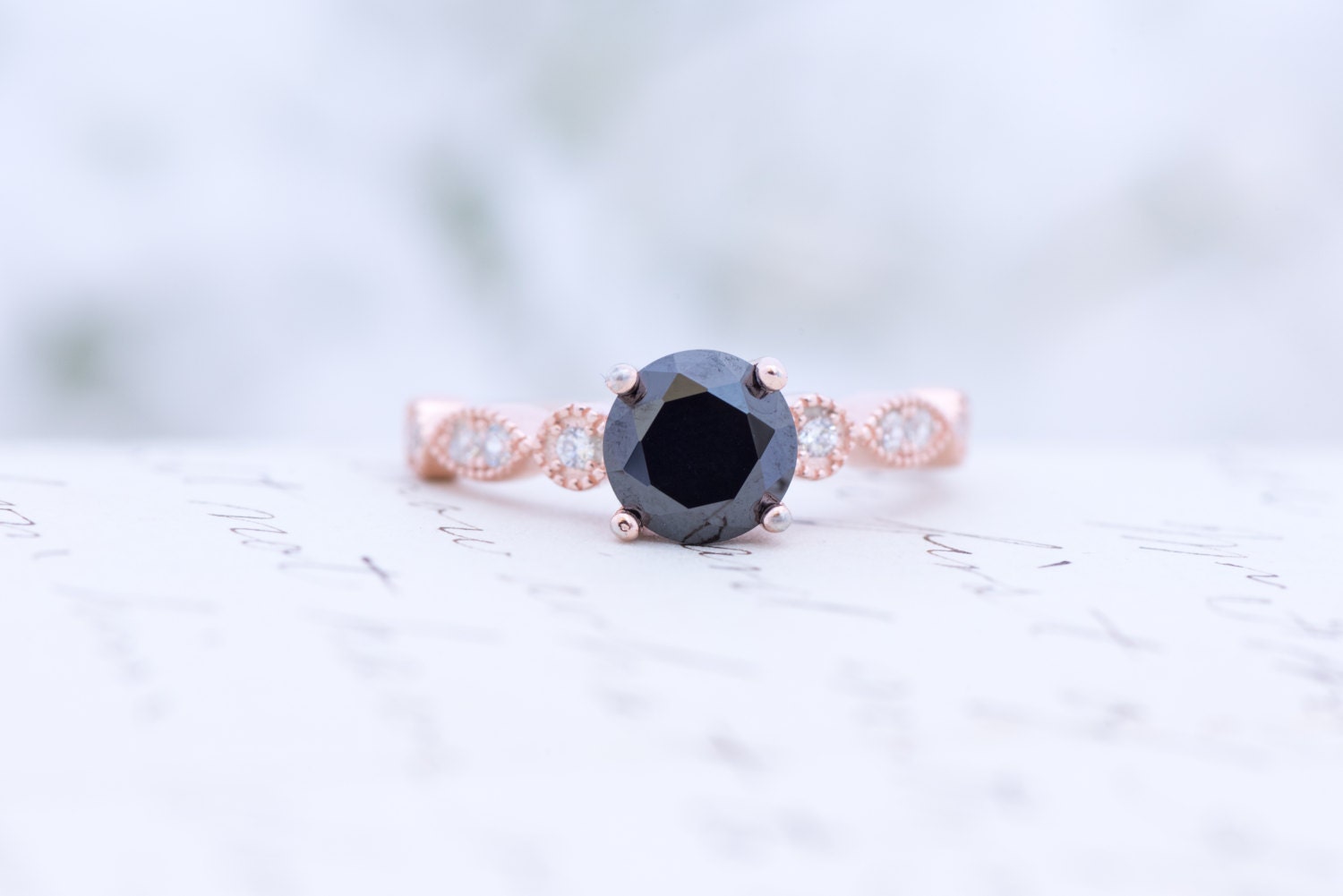 Rose Gold Schwarz Verlobungsring - Art Deco Ring Versprechen Vintage Ehering Rundschliff Sterling Silber Rose Gold Schwarz Verlobungsring - Art Deco Ring Versprechen Vintage Ehering Rundschliff Sterling Silber von MochaRings