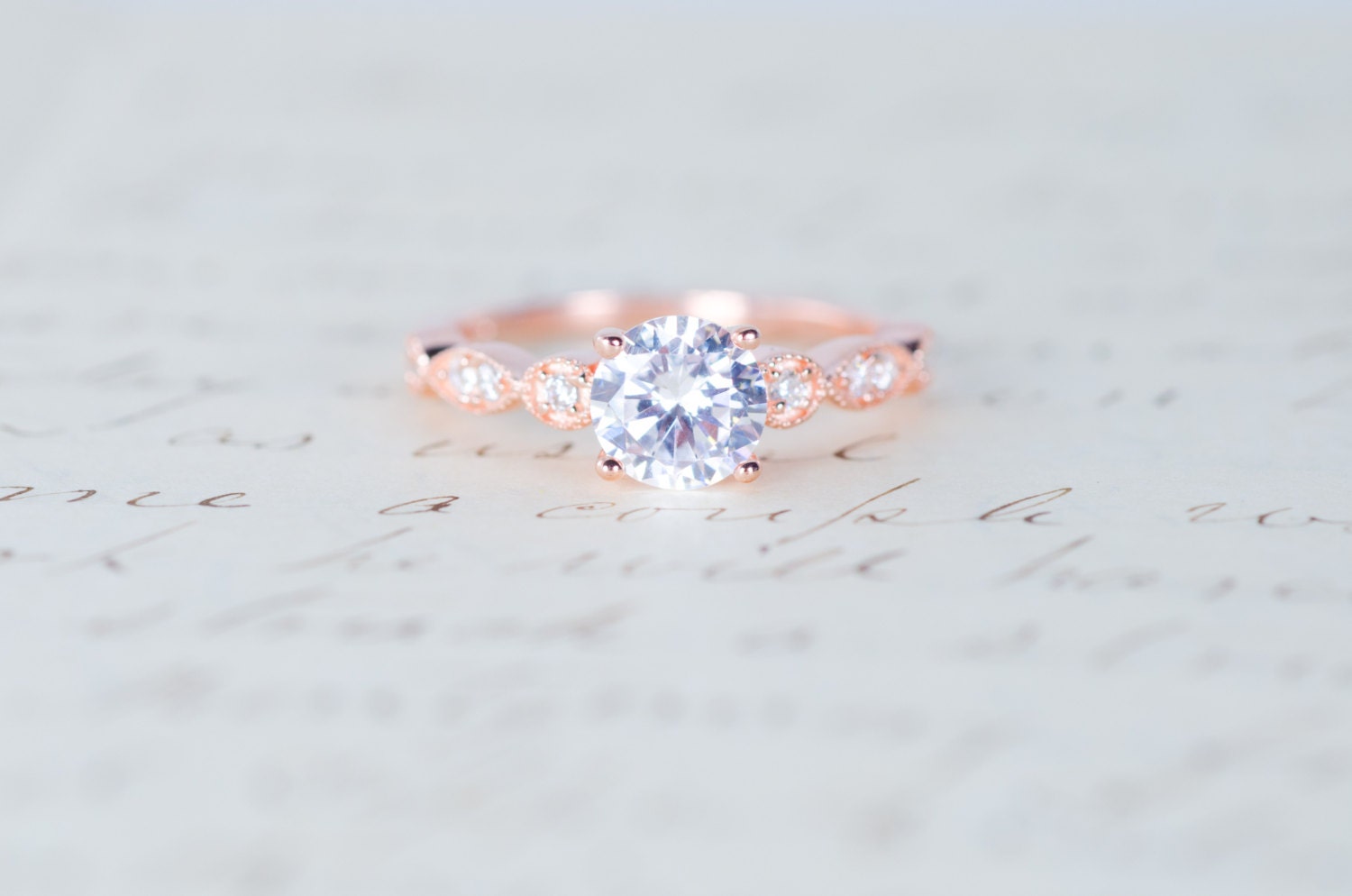 Rosegold Verlobungsring - Art Deco Ring Versprechensring Vintage Ehering Sterling Silber Rosegold Verlobungsring - Art Deco Ring Versprechensring Vintage Ehering Sterling Silber von MochaRings