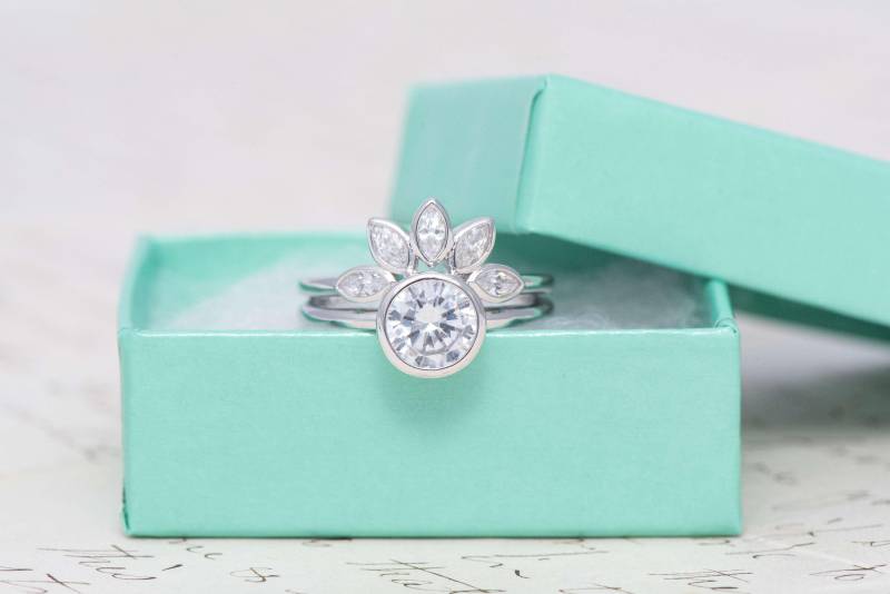 Rund Geschnittener Verlobungsring - Marquise Kronenring Vintage Stil Ring Art Deco Ehering Silber Rund Geschnittener Verlobungsring - Marquise Kronenring Vintage Stil Ring Art Deco Ehering Silber von MochaRings