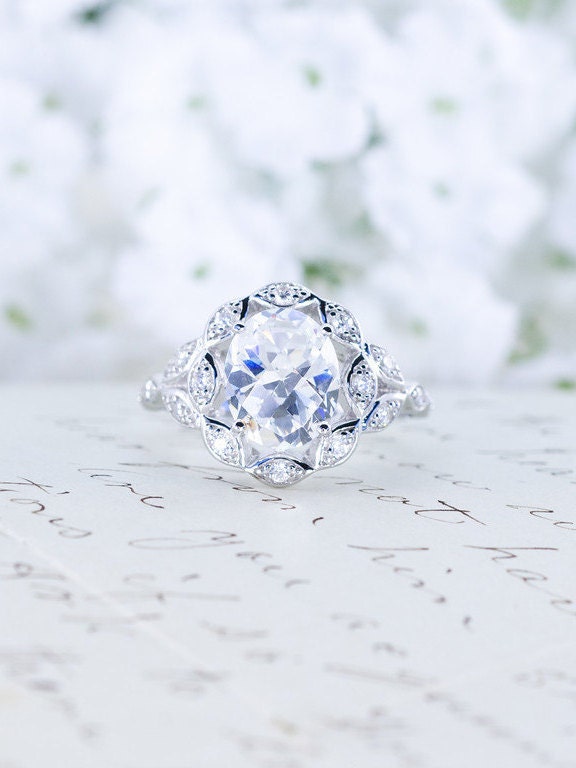 Sale - Ovaler Verlobungsring Art Deco Ring Im Ovalschliff Ehering Sterling Silber Großer Cocktailring 3 Karat Sale - Ovaler Verlobungsring Art Deco Ring Im Ovalschliff Ehering Sterling Silber Großer Cocktailring 3 Karat von MochaRings