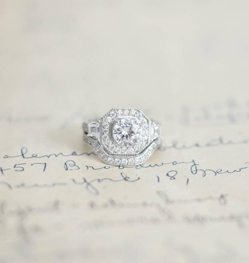 Silber Art Deco Ring - Sterling Cz Ehering Zirkonia Vintage Stil Verlobungsring Set Halo Silber Art Deco Ring - Sterling Cz Ehering Zirkonia Vintage Stil Verlobungsring Set Halo von MochaRings